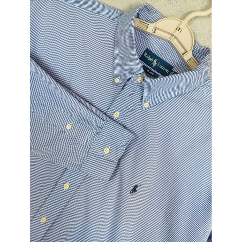 Vintage Ralph Lauren Blake Shirt Men's 2XL Blue Gingham Long Sleeve Button-Down